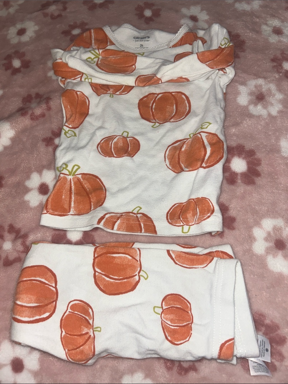Carter's White & Orange Pumpkin Print Kids Pajama Set